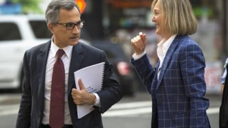 Georges Dirani, general council for BNP Paribas, arrives with Seymour before entering U.S. District Court for the Southern District of New York in Lower Manhattan