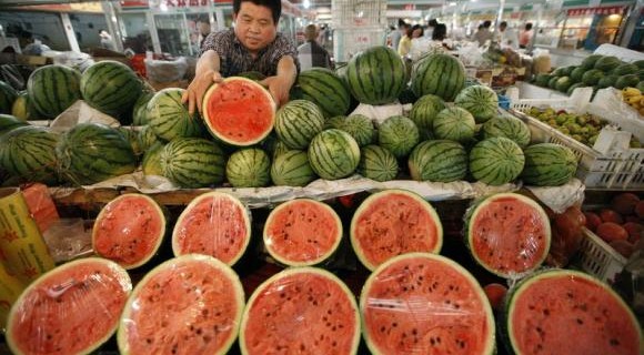 watermelons at a market in Huaibei