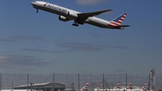 American Airlines airplane takes off from Heathrow airport in London