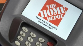 A closeup of an electronic payment station at a Home Depot store in Daly City