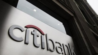 Citibank logo is seen at the facade of a Citibank building in New York