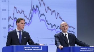 European Commissioners  Katainen and Moscovici present the EU executive's autumn economic forecasts in Brussels