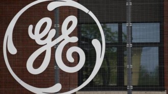 The logo of US conglomerate General Electric is pictured at the company's site in Belfort