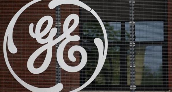 The logo of US conglomerate General Electric is pictured at the company's site in Belfort