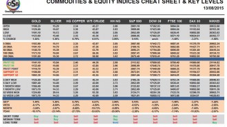 Commodities & Equity Indices Cheat Sheet & Key levels 13-08