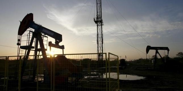 Pumpjacks are seen in Lagunillas