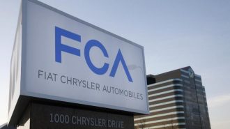 A new Fiat Chrysler Automobiles sign is pictured after being unveiled at Chrysler Group World Headquarters in Auburn Hills, Michigan