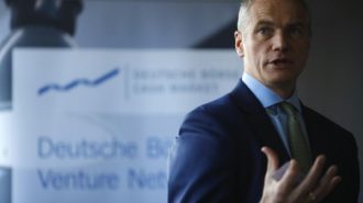 Kengeter, CEO of Deutsche Boerse talks to the media during the presentation of FinTec start-up facilities provided by Deutsche Boerse in Frankfurt
