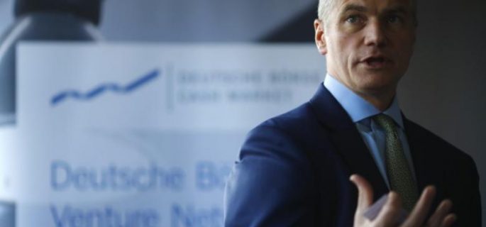 Kengeter, CEO of Deutsche Boerse talks to the media during the presentation of FinTec start-up facilities provided by Deutsche Boerse in Frankfurt