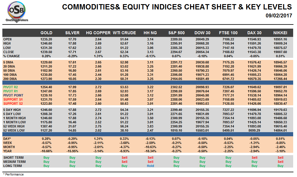 Commodities and Indices Cheat Sheet Feb 09