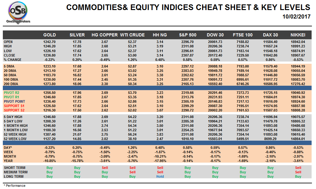 Commodities and Indices Cheat Sheet Feb 10