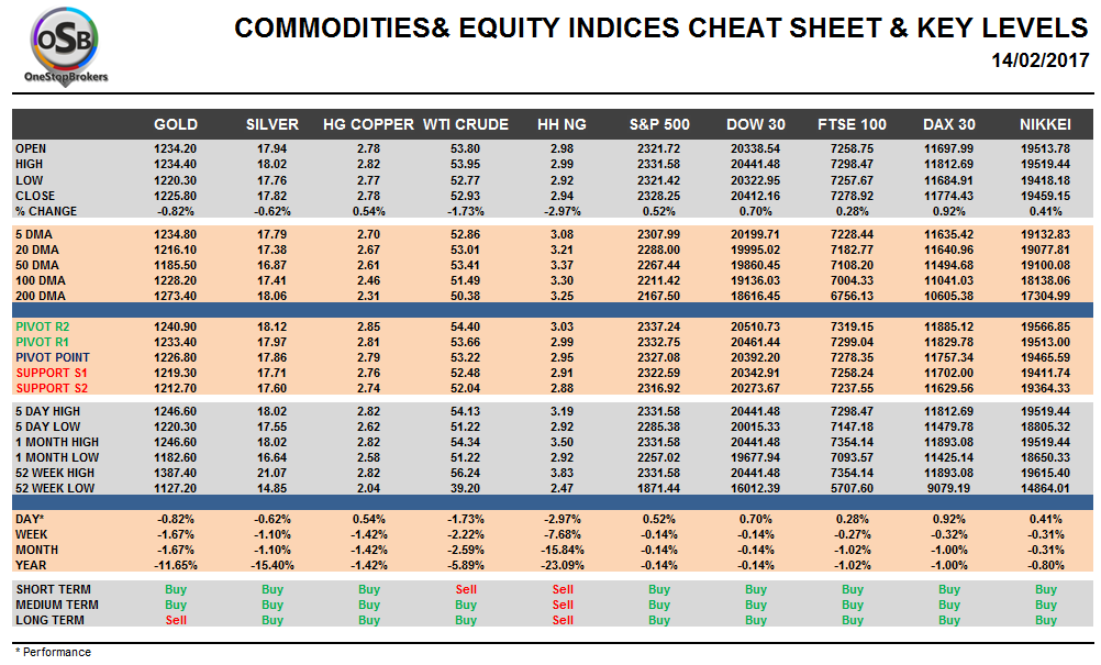 Commodities and Indices Cheat Sheet Feb 14