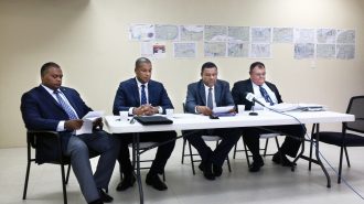 Alva Suckoo, Winston Connolly, Arden McLean and Ezzard Miller present a joint statement voicing concerns on the proposed Legal Practitioners Bill